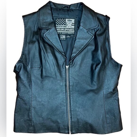 USA BIKERS DREAM APPAREL Designed in USA 🇺🇸 100% LEATHER Lined Zip Vest Sz XL - Picture 1 of 8